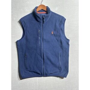 Polo Ralph Lauren Fleece Vest Men's Medium Blue Full Zip Jacket Mock Neck Casual